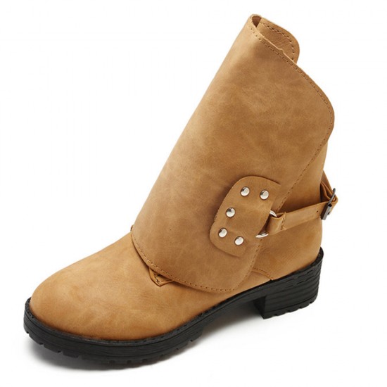 Ankle Adjustable Buckle Slip On Women Boots