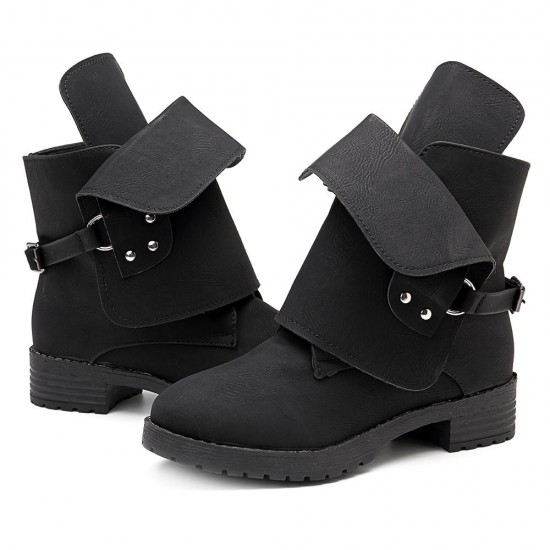 Ankle Adjustable Buckle Slip On Women Boots