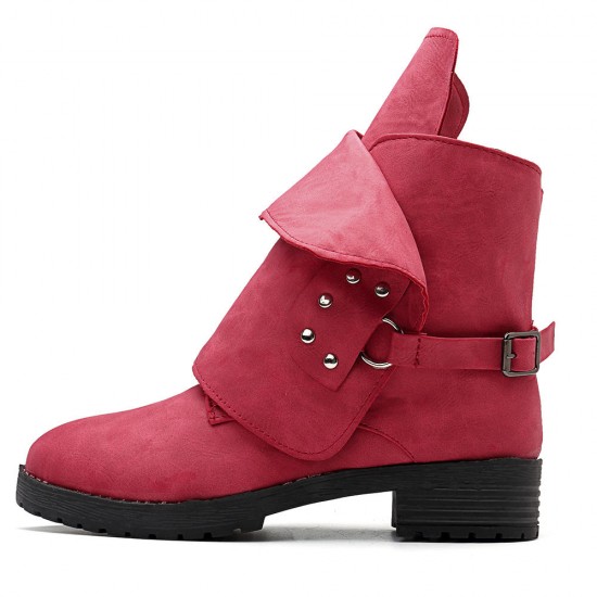 Ankle Adjustable Buckle Slip On Women Boots