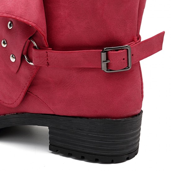 Ankle Adjustable Buckle Slip On Women Boots