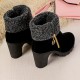 Ankle Fur Round Toe Winter Snow Chunky Heel Boots