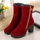 Ankle Fur Round Toe Winter Snow Chunky Heel Boots