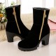 Ankle Fur Round Toe Winter Snow Chunky Heel Boots