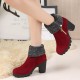 Ankle Fur Round Toe Winter Snow Chunky Heel Boots