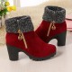 Ankle Fur Round Toe Winter Snow Chunky Heel Boots