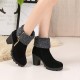 Ankle Fur Round Toe Winter Snow Chunky Heel Boots