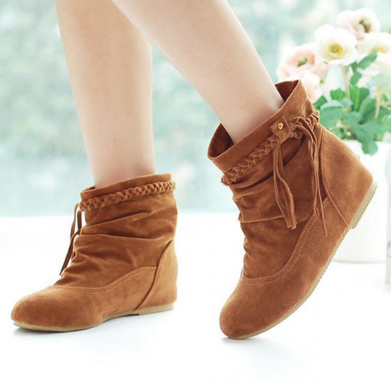 Big Size Women Casual Tassels Ankle Boots Increased Within Suede Boots