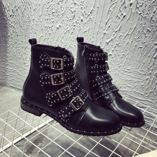 Big Size Women Rivet Buckle Ankle Zipper Boots