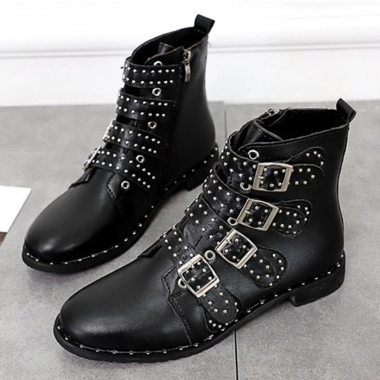 Big Size Women Rivet Buckle Ankle Zipper Boots