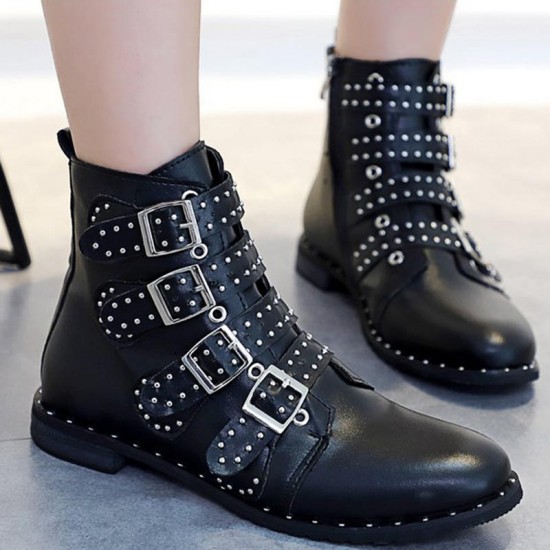 Big Size Women Rivet Buckle Ankle Zipper Boots