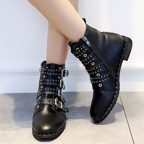 Big Size Women Rivet Buckle Ankle Zipper Boots