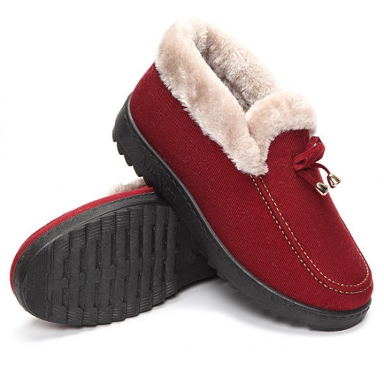 Bowknot Slip On Faux Fur Lining Soft Sole Round Toe Warm Short Boots