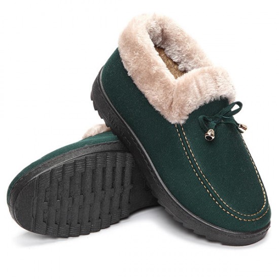 Bowknot Slip On Faux Fur Lining Soft Sole Round Toe Warm Short Boots