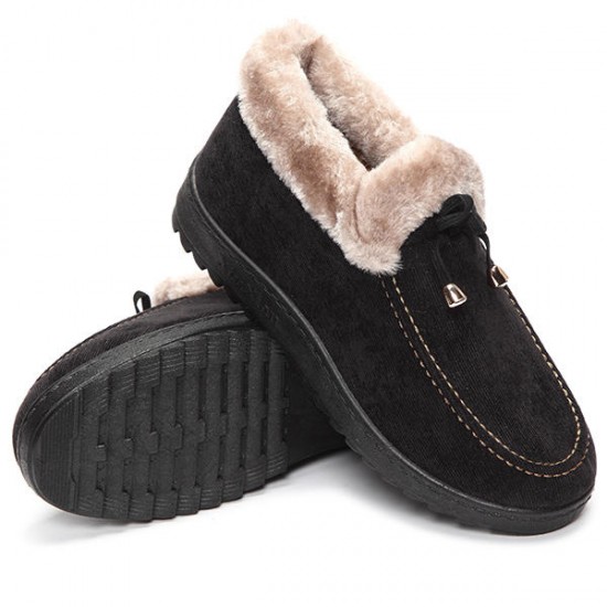 Bowknot Slip On Faux Fur Lining Soft Sole Round Toe Warm Short Boots