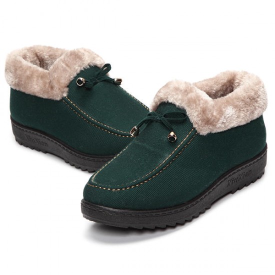 Bowknot Slip On Faux Fur Lining Soft Sole Round Toe Warm Short Boots