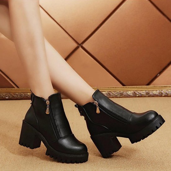 Casual Women Boots Chunky Heel Side Zipper Ankle Short Boots