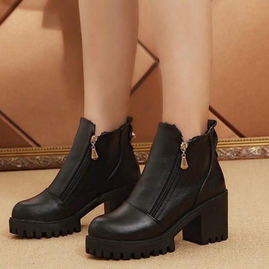 Casual Women Boots Chunky Heel Side Zipper Ankle Short Boots