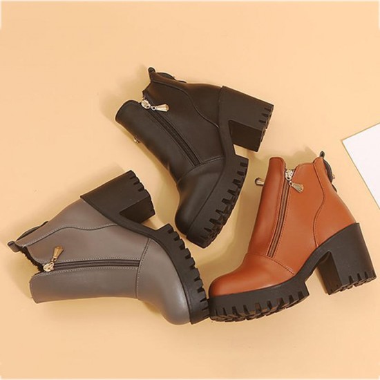 Casual Women Boots Chunky Heel Side Zipper Ankle Short Boots