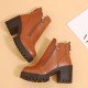 Casual Women Boots Chunky Heel Side Zipper Ankle Short Boots