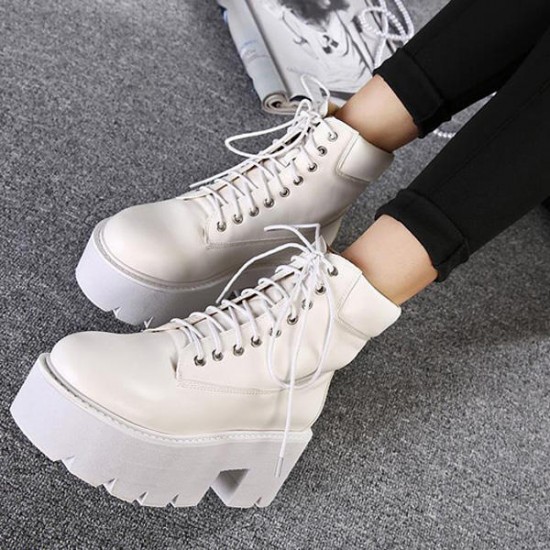 Lady Chunky Heel Platform Cut out StrappyBoots