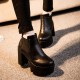 New Women Short Boots PU Elastic Fashion Black High Heel Comfortable Slip-On Shoes