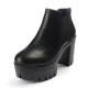 New Women Short Boots PU Elastic Fashion Black High Heel Comfortable Slip-On Shoes