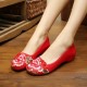 Big Size Mary Janes Chinese Embroidered Flower Flat Shoes Linen Slip-ons