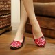 Big Size Mary Janes Chinese Embroidered Flower Flat Shoes Linen Slip-ons