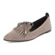 Bowknot Suede Pointed Toe Loafers Flat Tassels Pumps Shoes