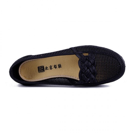 Breathable Old Beijing Cloth Shoes Women's Hollow Casual Flats Loafer Shoes