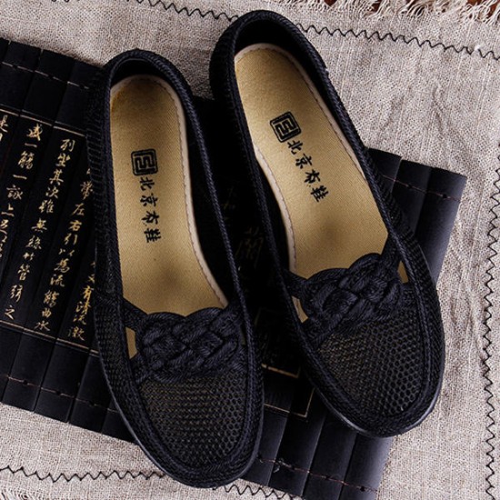 Breathable Old Beijing Cloth Shoes Women's Hollow Casual Flats Loafer Shoes