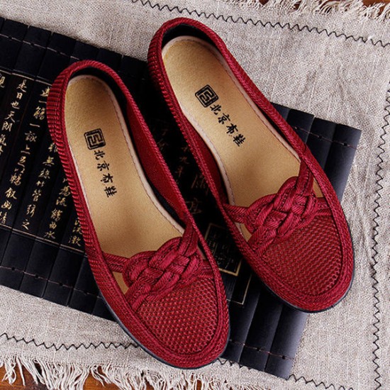 Breathable Old Beijing Cloth Shoes Women's Hollow Casual Flats Loafer Shoes