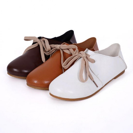 Lace Up Round Toe Casual Comfy Flat Loafers For Women