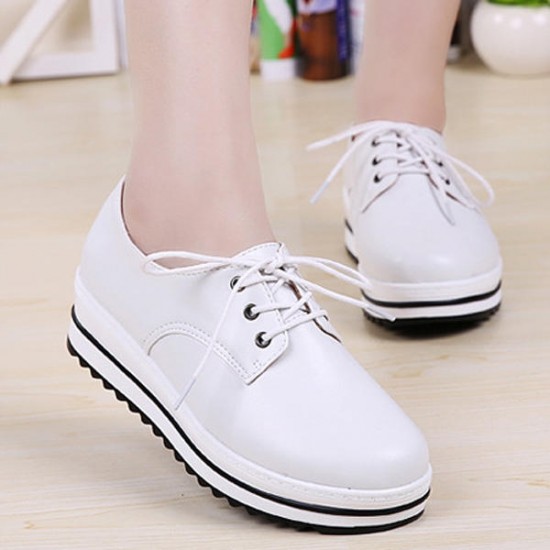 Lace Up Platform Heels Sneakers Round Toe Soft Sole Shoes