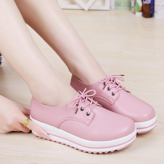 Lace Up Platform Heels Sneakers Round Toe Soft Sole Shoes