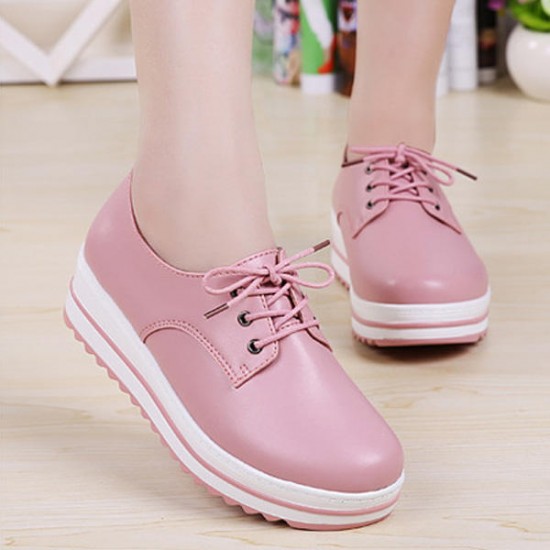 Lace Up Platform Heels Sneakers Round Toe Soft Sole Shoes