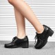 SOCOFY Women Lace Up Leather Casual High Heel Platforms