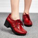 SOCOFY Women Lace Up Leather Casual High Heel Platforms