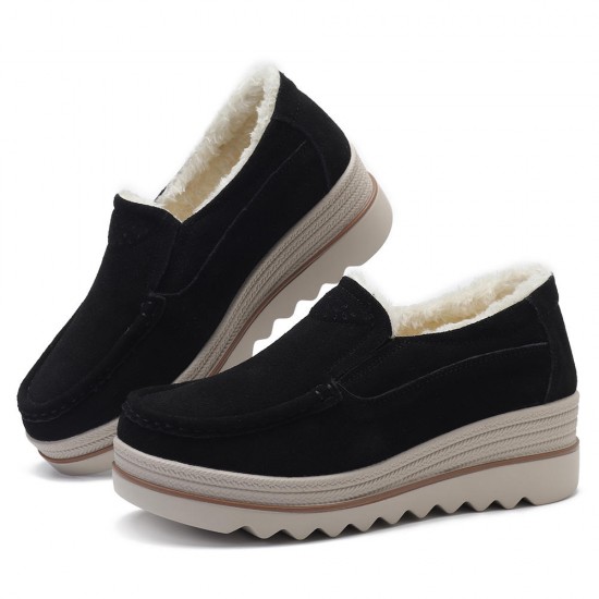 Suede Platforms Casual Comfy Fur Lining Round Toe Shoes