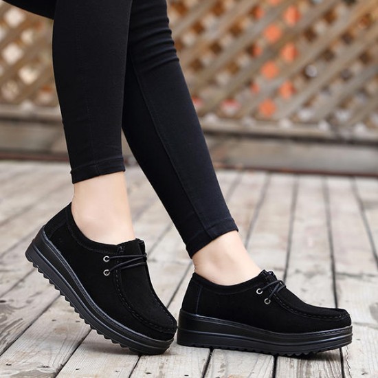 Suede Platforms Lace Up Casual Fashion Shoes For Women