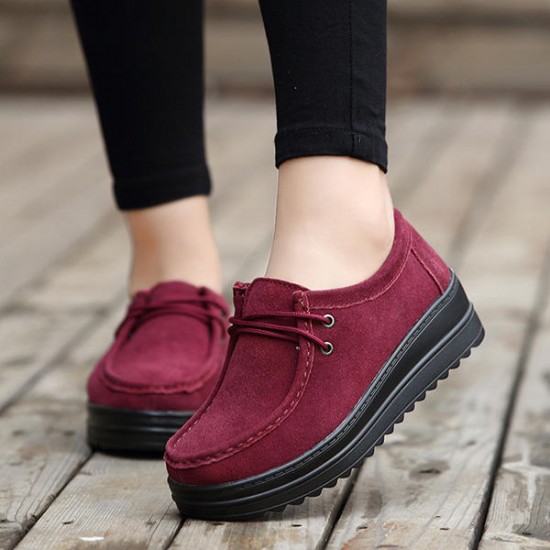 Suede Platforms Lace Up Casual Fashion Shoes For Women