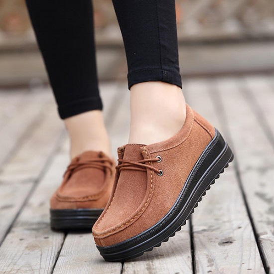 Suede Platforms Lace Up Casual Fashion Shoes For Women