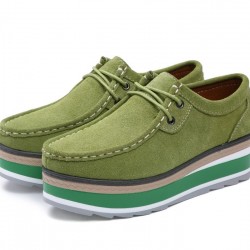 Women Flats Suede Lace Up Platforms Thick Heel Casual Shoes