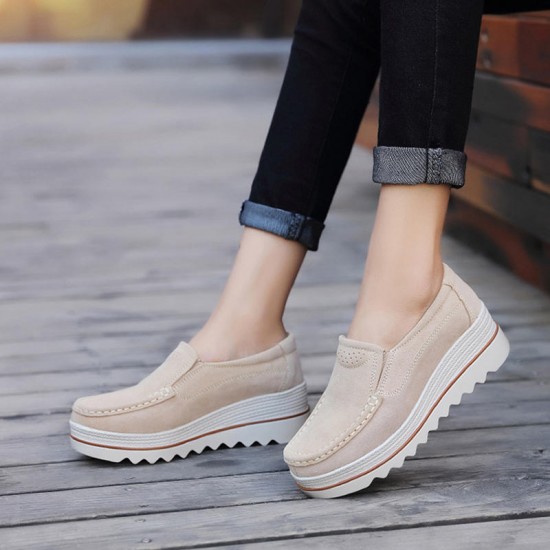 Women Platforms Slip On Casual Suede Comfy Thick Heel Shoes