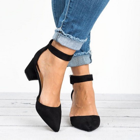 Large Size Women Chunky Heel Ankle Strap Pumps