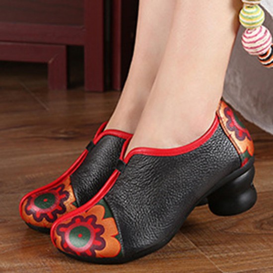 Retro Folkways Genuine Leather Casual Pumps