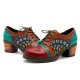 SOCOFY Bohemian Jacquard Splicing Color Match Mid Heel Shoe Leather Pumps