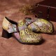 SOCOFY Floral Pattern Buckle Zipper Genuine Leather Pumps