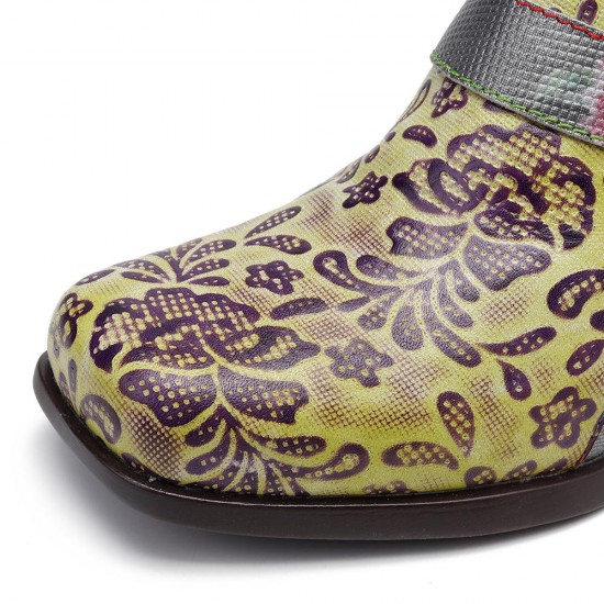 SOCOFY Floral Pattern Buckle Zipper Genuine Leather Pumps SOCOFY Floral Pattern Buckle Zipper Genuine Leather Pumps