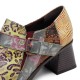 SOCOFY Floral Pattern Buckle Zipper Genuine Leather Pumps